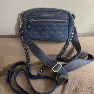 MZ Wallace Quilted Denim Mini Crosby Crossbody Bag - Denim Blue